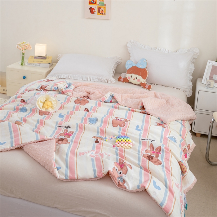 91家纺网 家纺一手货源 找家纺 芯元素 2024新款A类水洗棉凉豆豆夏被 兔子小姐