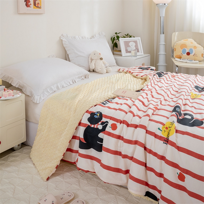 91家纺网 家纺一手货源 找家纺 芯元素 2024新款A类水洗棉凉豆豆夏被 煤球小猫