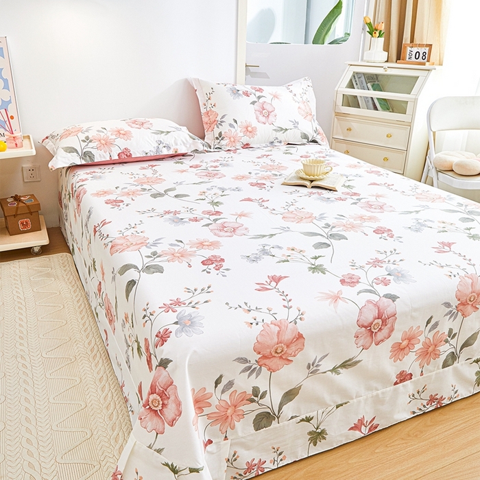 91家纺网 家纺一手货源 找家纺 元元被芯 2024新款小清新全棉套件单品-单床单 莫兰朵-粉