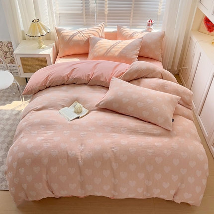 91家纺网 家纺一手货源 找家纺 静家居-简约原创家纺 2024新款A类双层纱提花爱心系列 双提花爱心-粉玉