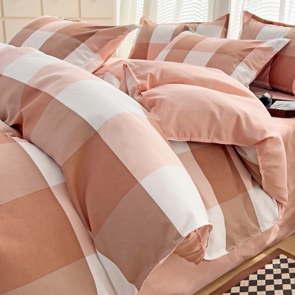 91家纺网 家纺一手货源 找家纺 赫然家纺 新款斜纹磨毛单品被套 粉大格