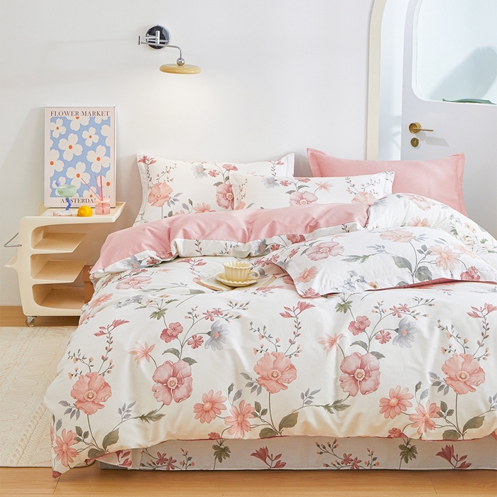 91家纺网 家纺一手货源 找家纺 元元被芯 2024新款小清新全棉套件单品-单被套 莫兰朵-粉