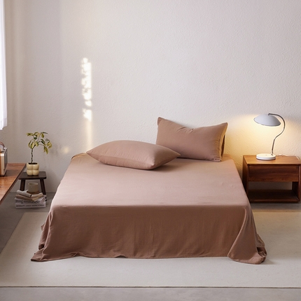 简纯主义 2025新款全棉有机雾感纱双层皱皱纱系列单床单 乌山可可