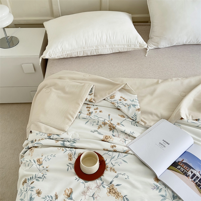 91家纺网 家纺一手货源 找家纺 青螺家纺2024新款50S天丝夏凉被 花城黄