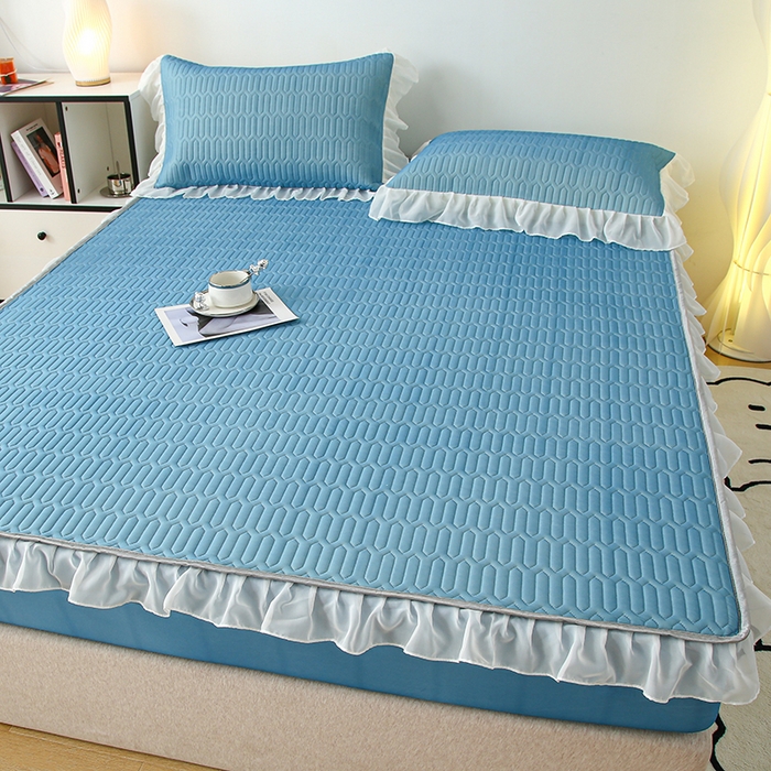 91家纺网 家纺一手货源 找家纺 伊人坊 2024新款A类凉感丝花边款乳胶床笠三四件套 花边 海洋蓝