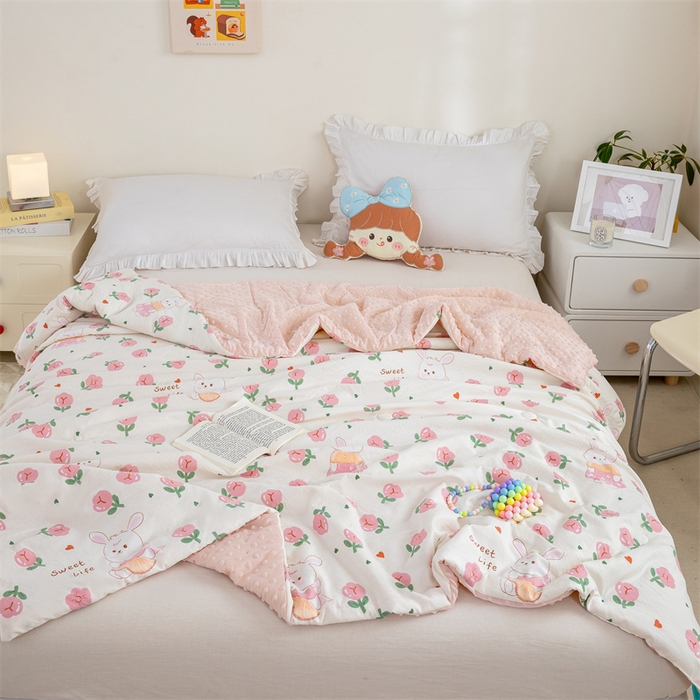 91家纺网 家纺一手货源 找家纺 芯元素 2024新款A类水洗棉凉豆豆夏被 郁金香兔