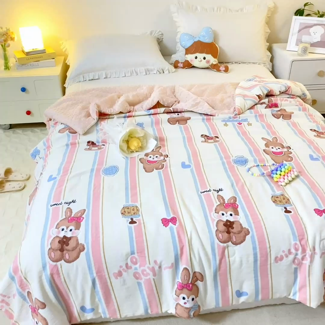 91家纺网 家纺一手货源 找家纺 芯元素 2024新款A类水洗棉凉豆豆夏被 兔子小姐