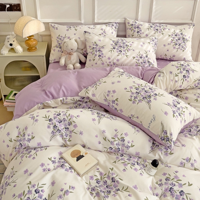 91家纺网 家纺一手货源 找家纺 赫然 2026新款水洗双层纱四件套 薰衣草