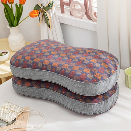 织布人 2024新款荞麦枕蝶型全棉双层纱花生枕全荞麦壳颈椎枕头+枕芯 蓝灰色苦荞麦枕30*52cm