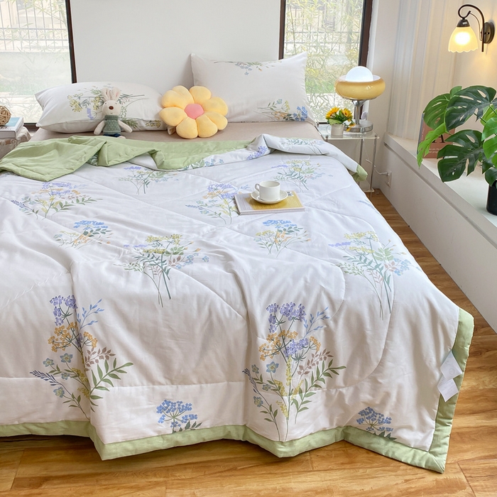 91家纺网 家纺一手货源 找家纺 瑜珠 2025新款双面全棉印花夏被夏凉被空调被子 仙草