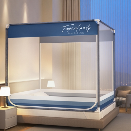 91家纺网 家纺一手货源 找家纺 （总）鸿和蚊帐 2025新款印花U门外穿杆坐床拉链蚊帐