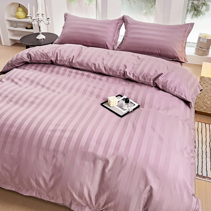 91家纺网 家纺一手货源 找家纺 品乐家纺 2024新款60支长绒棉条纹宽边四件套 宽边条纹沙