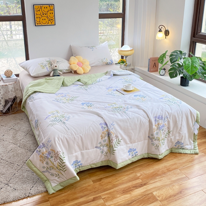 91家纺网 家纺一手货源 找家纺 瑜珠 2025新款双面全棉印花夏被夏凉被空调被子 仙草