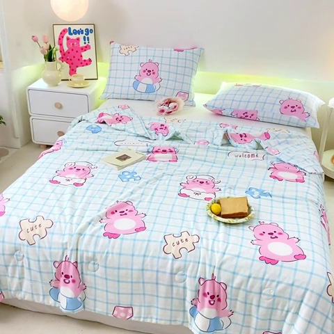 91家纺网 家纺一手货源 找家纺 柏薇 2024新款针织棉夏被 LP蓝