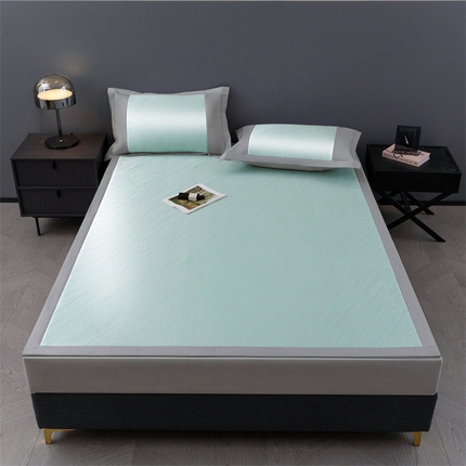 91家纺网 家纺一手货源 找家纺 春晓2024新款A类纯色提花抗菌冰丝席 纯色-清新绿-条席款