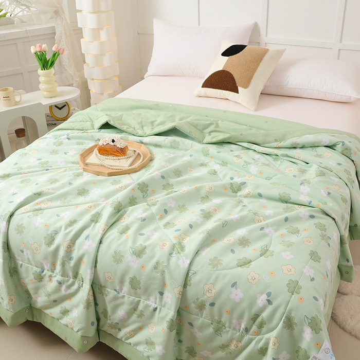 91家纺网 家纺一手货源 找家纺 瑜珠 2025新款双面全棉印花夏被夏凉被空调被子 欧若琳绿