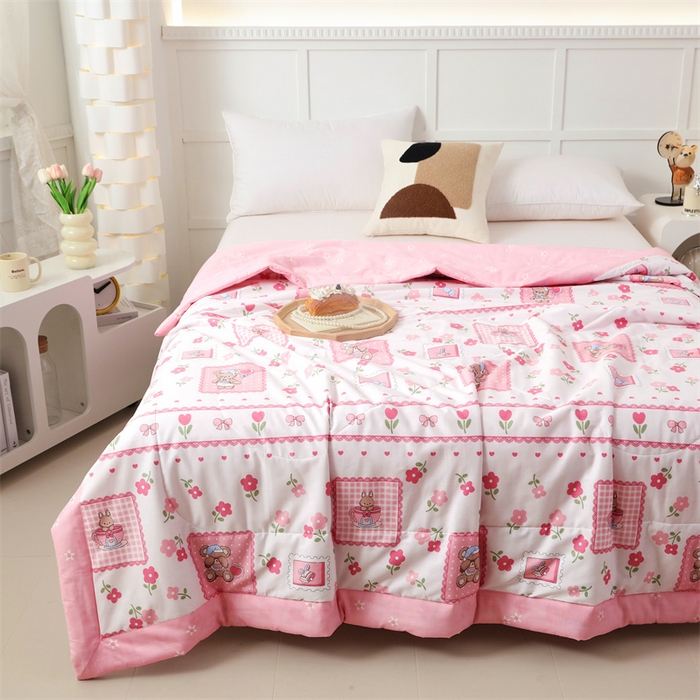 91家纺网 家纺一手货源 找家纺 瑜珠 2025新款双面全棉印花夏被夏凉被空调被子 花园派对