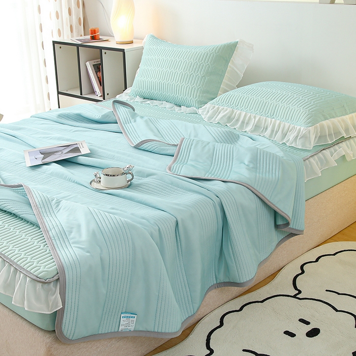 91家纺网 家纺一手货源 找家纺 伊人坊 2024新款A类凉感丝花边款乳胶床笠三四件套 花边 薄荷绿