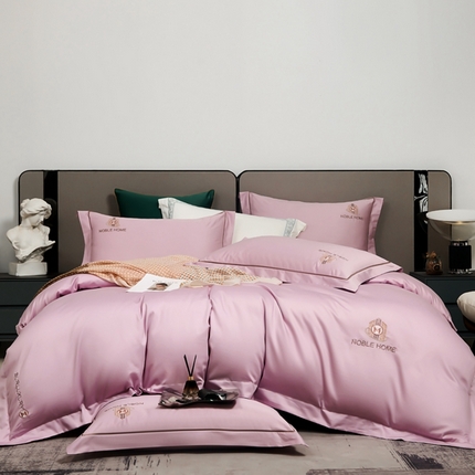 91家纺网 家纺一手货源 找家纺 （总） 2024春夏新品60s支贡缎长绒棉刺绣花四件套纯棉全棉100%纯色简约轻奢