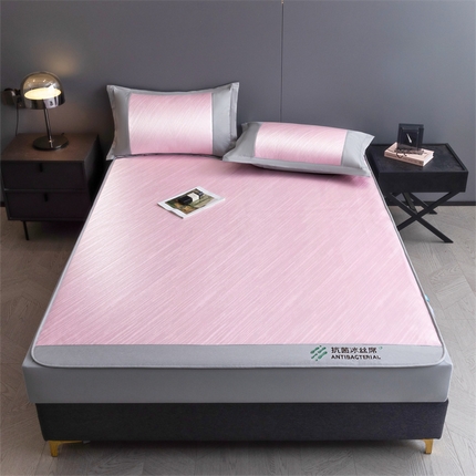 91家纺网 家纺一手货源 找家纺 春晓2024新款A类纯色提花抗菌冰丝席 刺绣-裸粉-床笠款