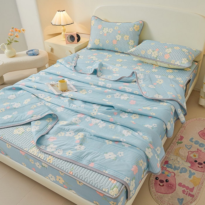 91家纺网 家纺一手货源 找家纺 伊人坊 2024新款A类凉感丝0.4乳胶床笠凉席夏被套件 花花世界