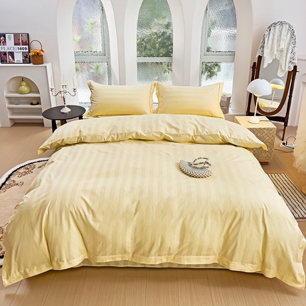 91家纺网 家纺一手货源 找家纺 （总）品乐2025新款60支长绒棉条纹宽边全棉四件套