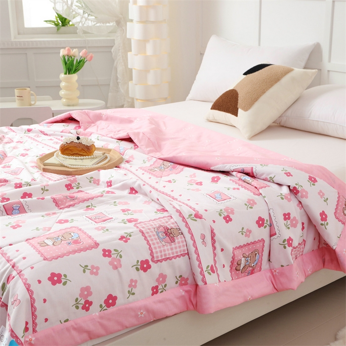 91家纺网 家纺一手货源 找家纺 瑜珠 2025新款双面全棉印花夏被夏凉被空调被子 花园派对