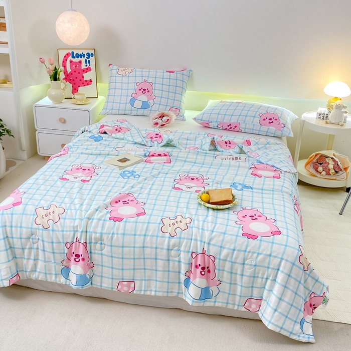 91家纺网 家纺一手货源 找家纺 柏薇 2024新款针织棉夏被 LP蓝