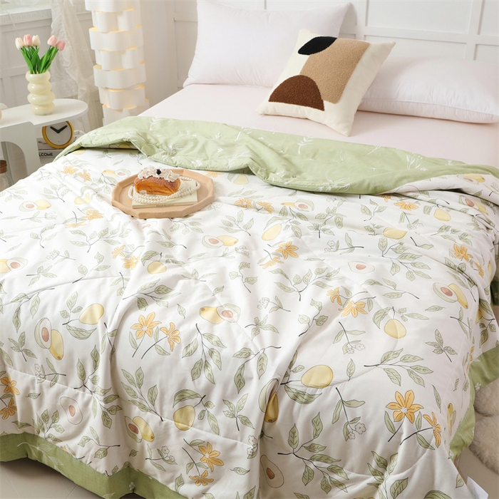 91家纺网 家纺一手货源 找家纺 瑜珠 2025新款双面全棉印花夏被夏凉被空调被子 丹果飘香