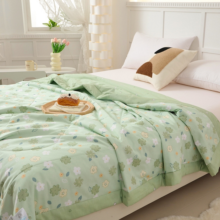 91家纺网 家纺一手货源 找家纺 瑜珠 2025新款双面全棉印花夏被夏凉被空调被子 欧若琳绿