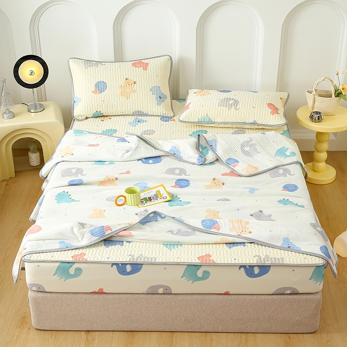 91家纺网 家纺一手货源 找家纺 伊人坊 2024新款A类凉感丝0.4乳胶床笠凉席夏被套件 动物园