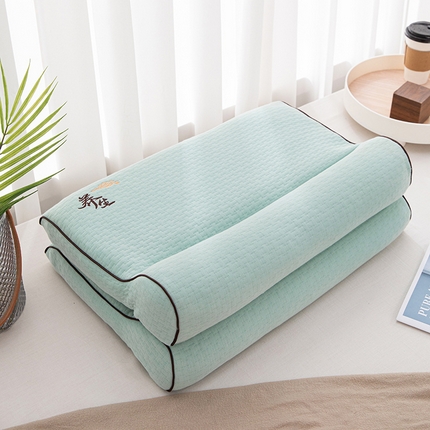 织布人 2024新款全荞麦枕全棉针织棉养生荞麦牵引反弓矫正颈椎枕头 水绿53*35*8±2CM