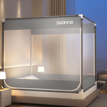 91家纺网 家纺一手货源 找家纺 （总）鸿和蚊帐 2025新款印花U门外穿杆坐床拉链蚊帐