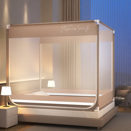 91家纺网 家纺一手货源 找家纺 （总）鸿和蚊帐 2025新款印花U门外穿杆坐床拉链蚊帐