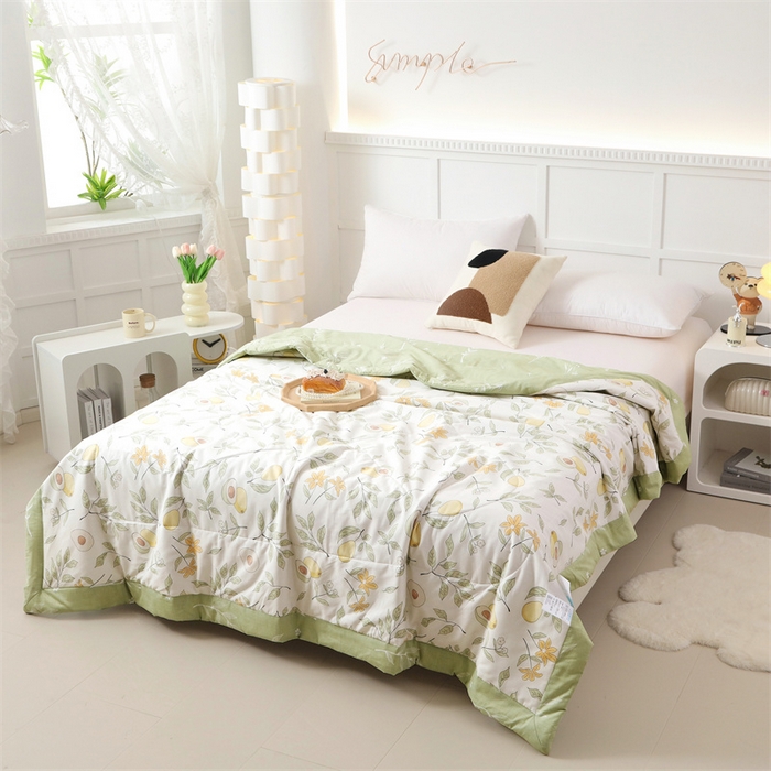 91家纺网 家纺一手货源 找家纺 瑜珠 2025新款双面全棉印花夏被夏凉被空调被子 丹果飘香