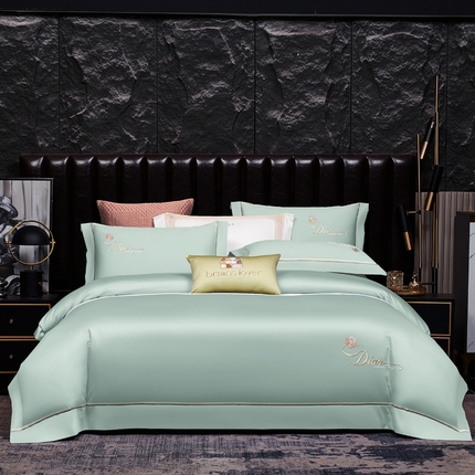 91家纺网 家纺一手货源 找家纺 （总） 2024春夏新品60s支贡缎长绒棉刺绣花四件套纯棉全棉100%纯色简约轻奢