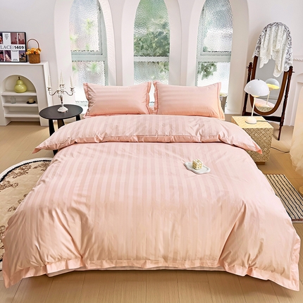 91家纺网 家纺一手货源 找家纺 （总）品乐2025新款60支长绒棉条纹宽边全棉四件套