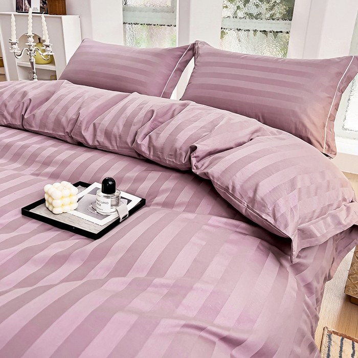 91家纺网 家纺一手货源 找家纺 品乐家纺 2024新款60支长绒棉条纹宽边四件套 宽边条纹沙