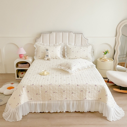 宜凡家纺 2024新款全棉印花雪纺夹棉系列床盖三件套 樱桃果果