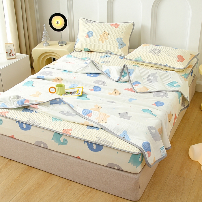 91家纺网 家纺一手货源 找家纺 伊人坊 2024新款A类凉感丝0.4乳胶床笠凉席夏被套件 动物园