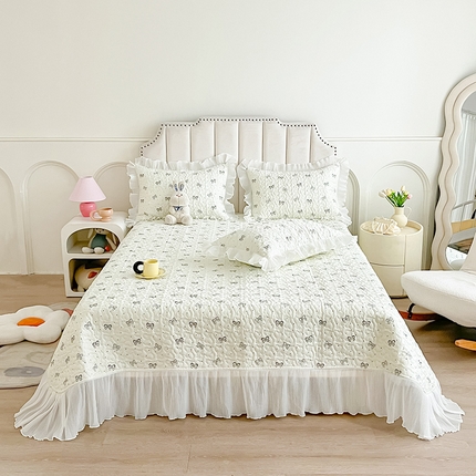 宜凡家纺 2024新款全棉印花雪纺夹棉系列床盖三件套 蝴蝶结