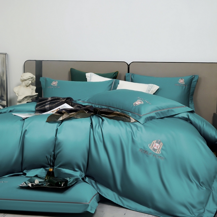 91家纺网 家纺一手货源 找家纺 U品汇（全棉磨毛源头厂家） 2024春夏新品60s支贡缎长绒棉刺绣花四件套纯棉全棉100%纯色简约轻奢 伯爵-宾利兰