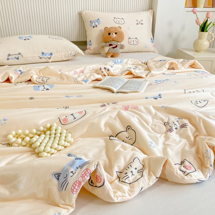 91家纺网 家纺一手货源 找家纺 柏薇 2024新款针织棉夏被 小猫黄