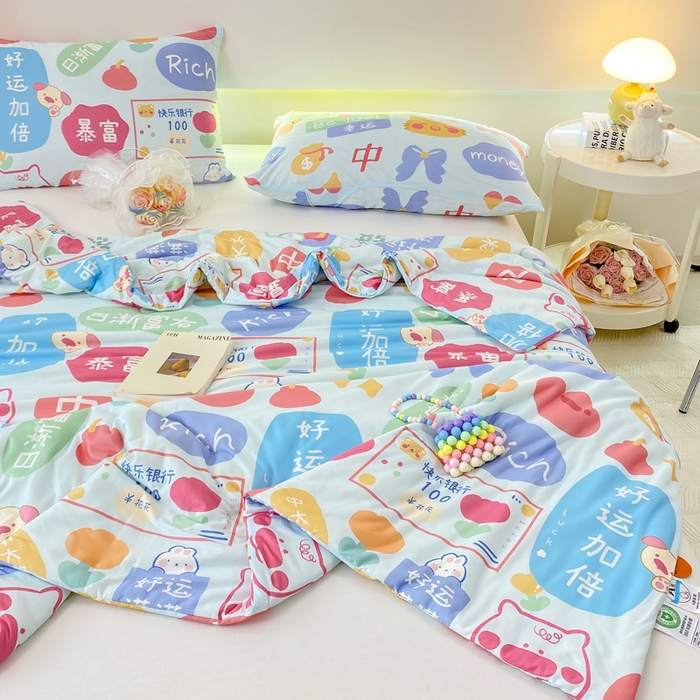 91家纺网 家纺一手货源 找家纺 柏薇 2024新款针织棉夏被 暴富蓝