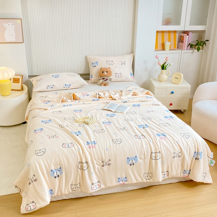 91家纺网 家纺一手货源 找家纺 柏薇 2024新款针织棉夏被 小猫黄