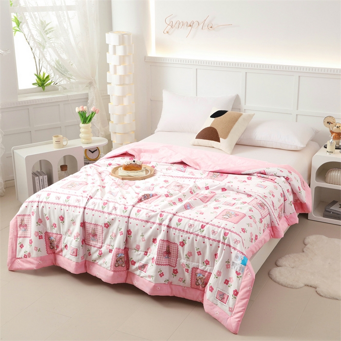 91家纺网 家纺一手货源 找家纺 瑜珠 2025新款双面全棉印花夏被夏凉被空调被子 花园派对