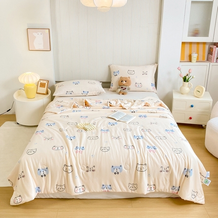 柏薇 2024新款针织棉夏被 小猫黄