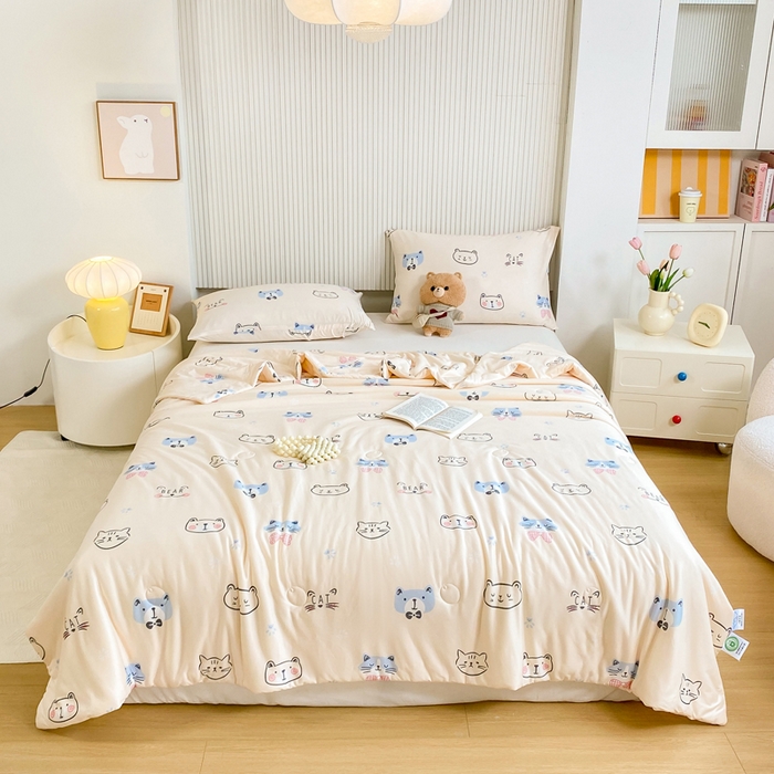 91家纺网 家纺一手货源 找家纺 柏薇 2024新款针织棉夏被 小猫黄