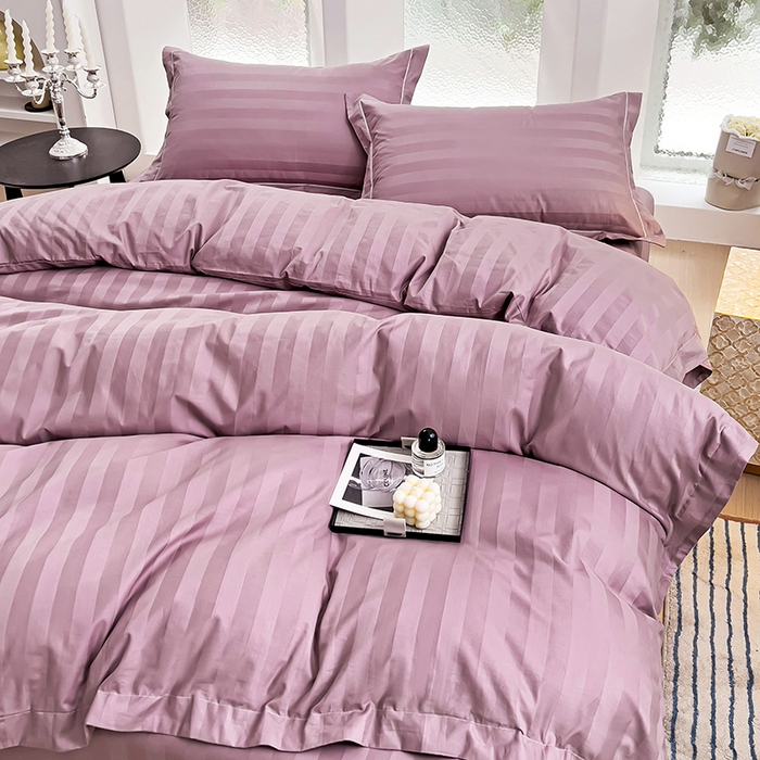 91家纺网 家纺一手货源 找家纺 品乐家纺 2024新款60支长绒棉条纹宽边四件套 宽边条纹沙