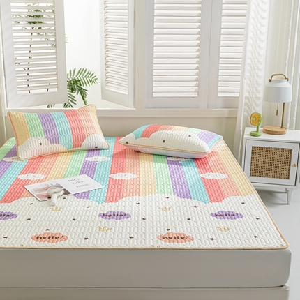 91家纺网 家纺一手货源 找家纺 美丽折家纺 2025新款凉感丝乳胶凉席款 彩虹岛